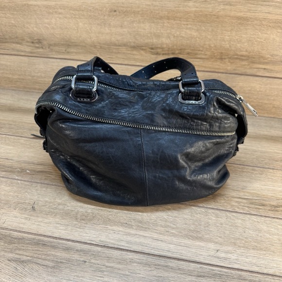 L.A.M.B. Gwen Stefani Black Leather Satchel Handbag‎ Zippers Purse - Picture 5 of 10